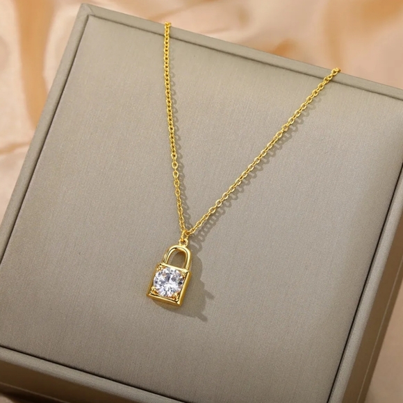 Gold Mini Padlock Pendant Necklace - Picture 4 of 4